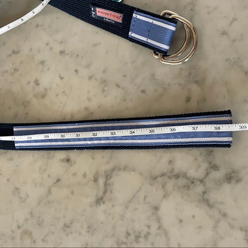 VINEYARD VINES D-Ring Webbed Cotton Navy and Light Blue Stripe Belt M - Picture 14 of 14